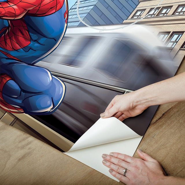 Marvel Spider-Man Blue Peel & Stick Wall Mural with Cityscape Comic Motif - York RMK12390M