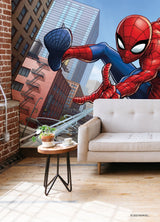 Marvel Spider-Man Blue Peel & Stick Wall Mural with Cityscape Comic Motif - York RMK12390M