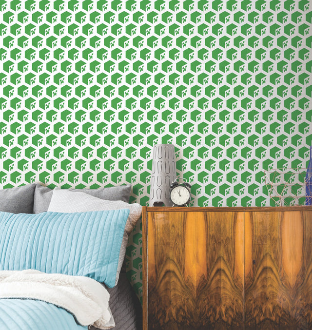 Minecraft Creeper Face Green Peel & Stick Wallpaper with Geometric Creeper Motif - York RMK12395RL