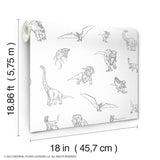 Jurassic World Dinosaurs Black Peel & Stick Wallpaper with Novelty Line-Art Dinosaur Pattern, Whimsical Licensed Style - York RMK12398RL