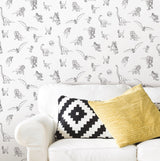 Jurassic World Dinosaurs Black Peel & Stick Wallpaper with Novelty Line-Art Dinosaur Pattern, Whimsical Licensed Style - York RMK12398RL
