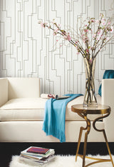 Geo Circuits Grey Peel & Stick Abstract Wallpaper - York RMK12413PL