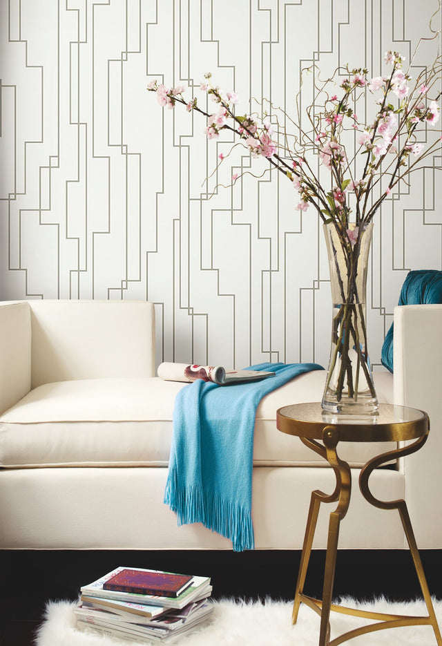 Geo Circuits Grey Peel & Stick Abstract Wallpaper - York RMK12413PL