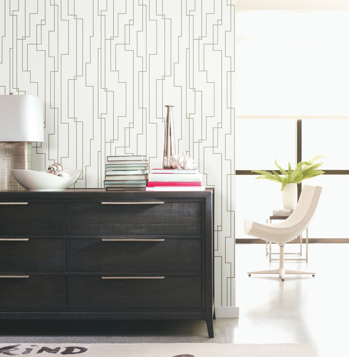 Geo Circuits Grey Peel & Stick Abstract Wallpaper - York RMK12413PL