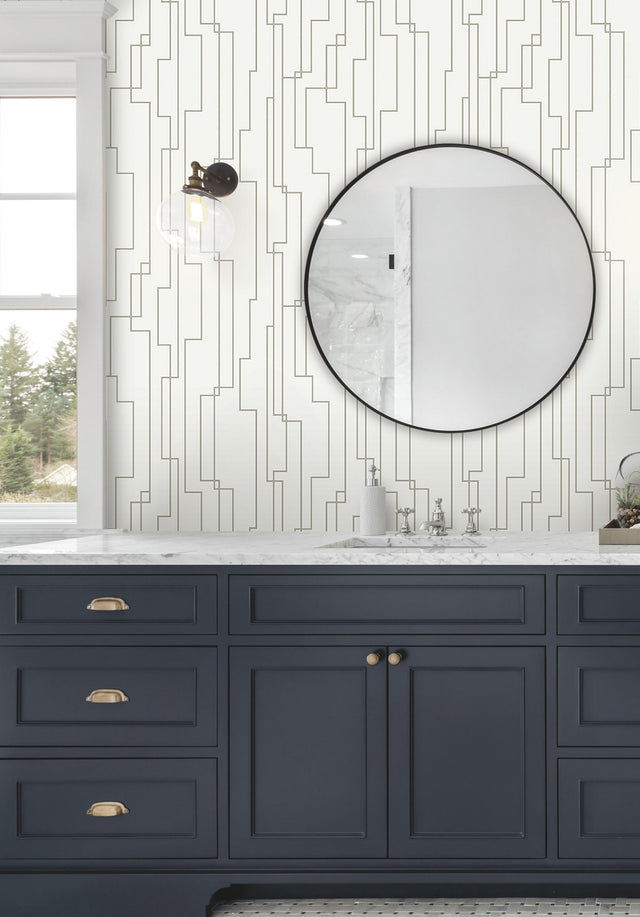 Geo Circuits Grey Peel & Stick Abstract Wallpaper - York RMK12413PL