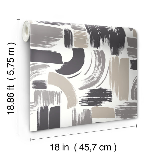 Modern Brushstrokes Grey Peel & Stick Wallpaper with Abstract Brushstroke Pattern - York RMK12414RL