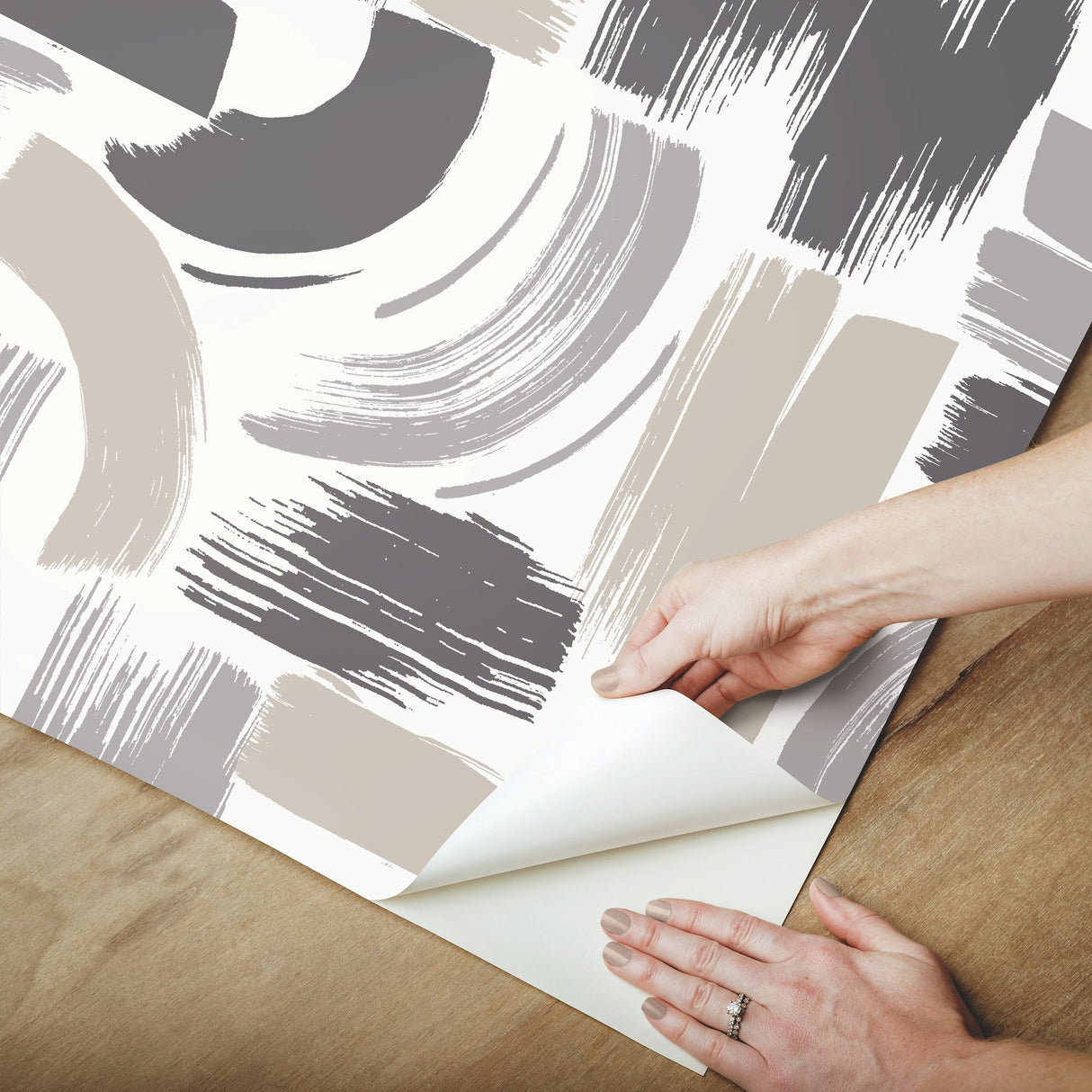 Modern Brushstrokes Grey Peel & Stick Wallpaper with Abstract Brushstroke Pattern - York RMK12414RL