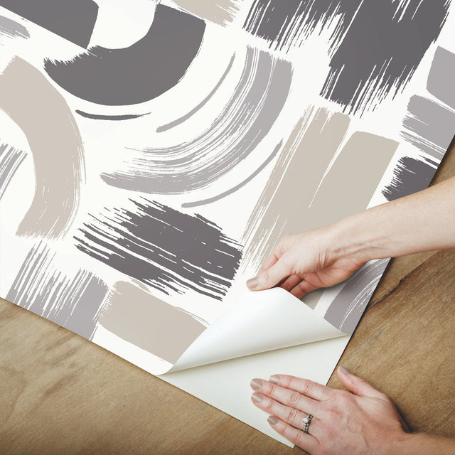 Modern Brushstrokes Grey Peel & Stick Wallpaper with Abstract Brushstroke Pattern - York RMK12414RL
