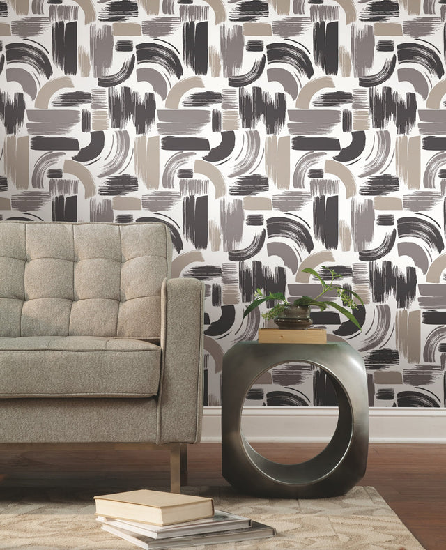 Modern Brushstrokes Grey Peel & Stick Wallpaper with Abstract Brushstroke Pattern - York RMK12414RL