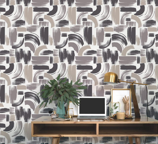 Modern Brushstrokes Grey Peel & Stick Wallpaper with Abstract Brushstroke Pattern - York RMK12414RL