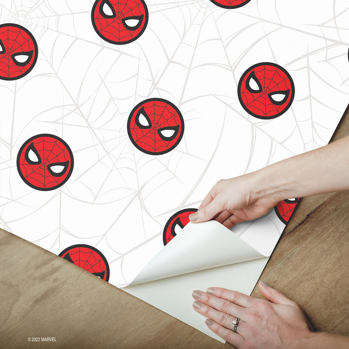 Spider-Man Icon Red Peel & Stick Wallpaper with Matte White Web Motif - York RMK12421RL