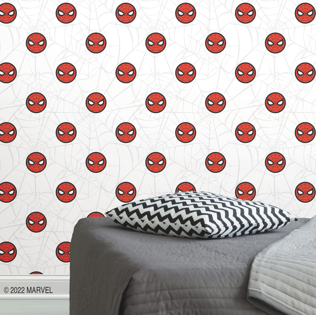 Spider-Man Icon Red Peel & Stick Wallpaper with Matte White Web Motif - York RMK12421RL
