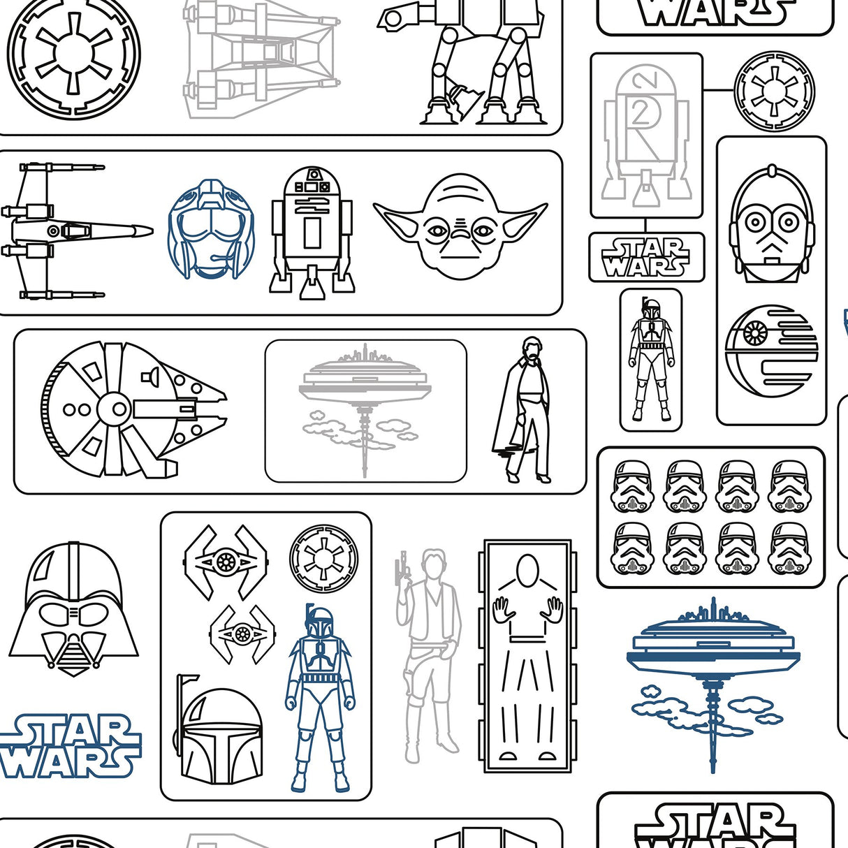 Star Wars Pictogram Grey Peel & Stick Vinyl Wallpaper with Novelty Kids Style - York RMK12427RL