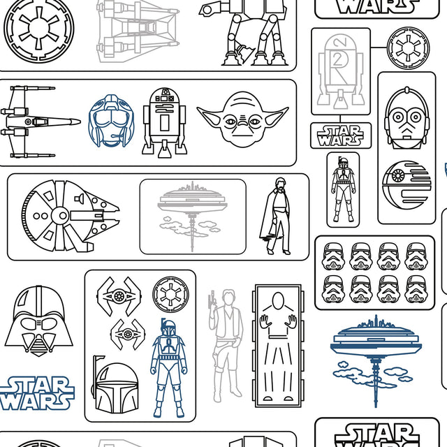Star Wars Pictogram Grey Peel & Stick Vinyl Wallpaper with Novelty Kids Style - York RMK12427RL