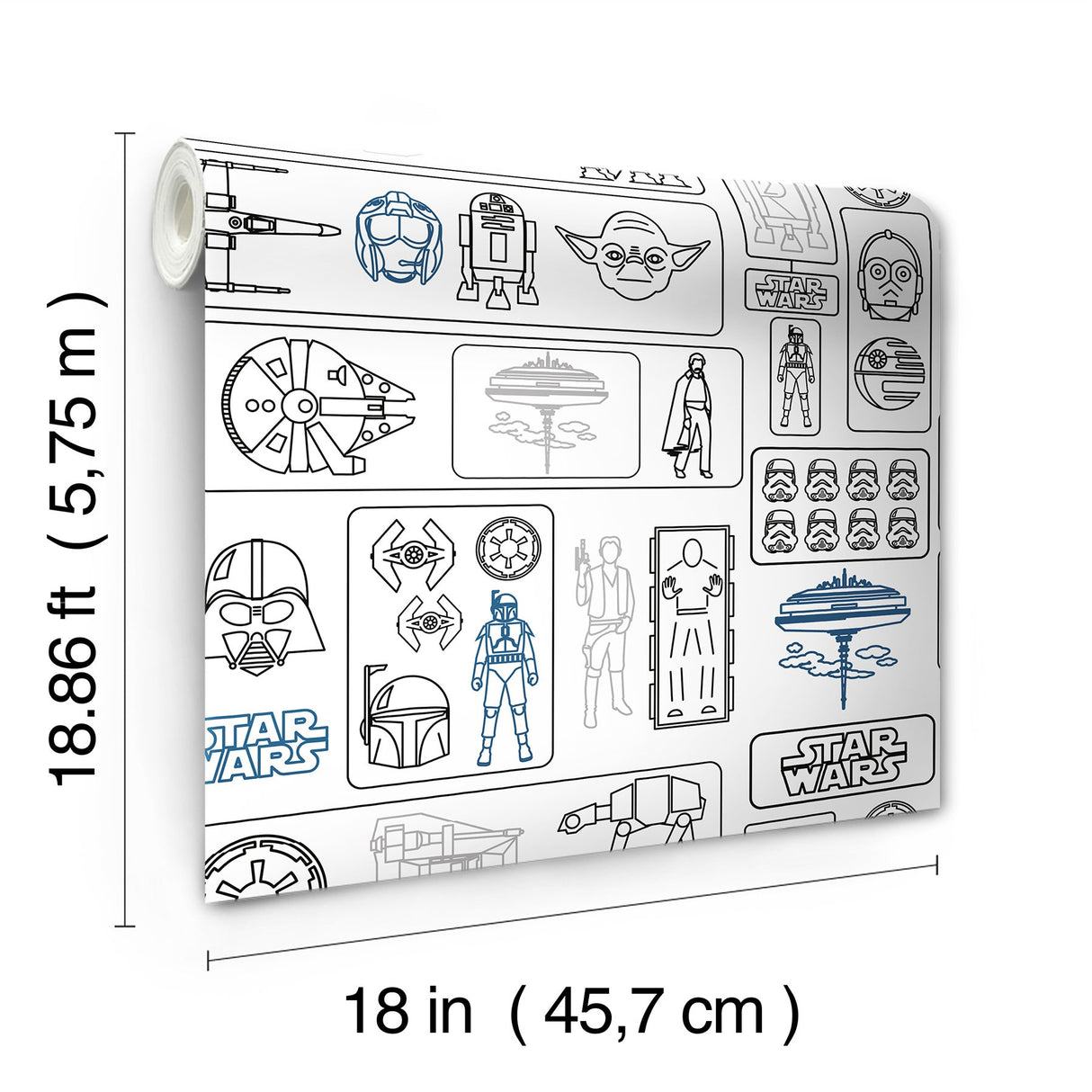 Star Wars Pictogram Grey Peel & Stick Vinyl Wallpaper with Novelty Kids Style - York RMK12427RL