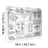 Star Wars Pictogram Grey Peel & Stick Vinyl Wallpaper with Novelty Kids Style - York RMK12427RL