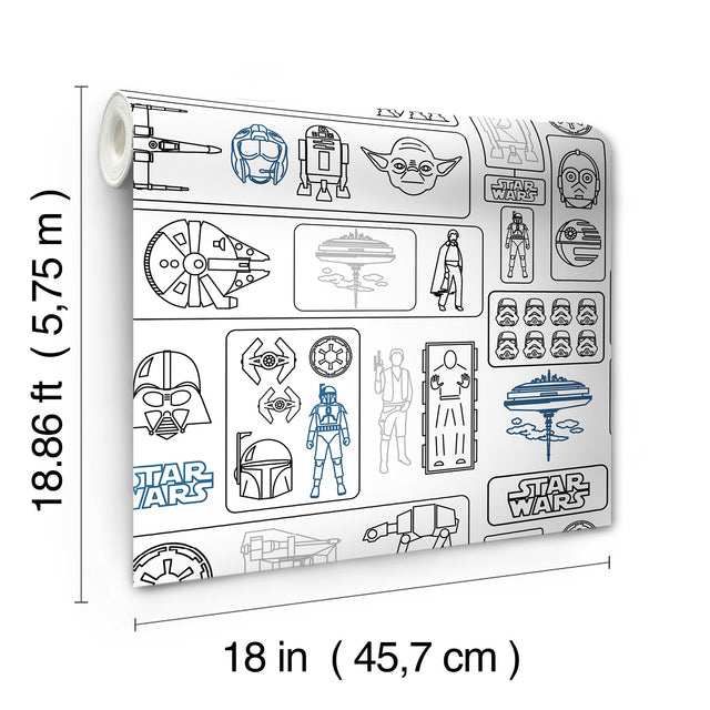 Star Wars Pictogram Grey Peel & Stick Vinyl Wallpaper with Novelty Kids Style - York RMK12427RL