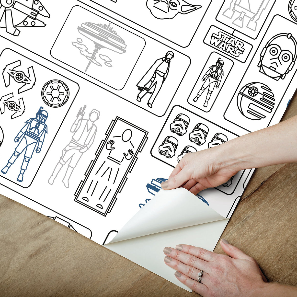 Star Wars Pictogram Grey Peel & Stick Vinyl Wallpaper with Novelty Kids Style - York RMK12427RL