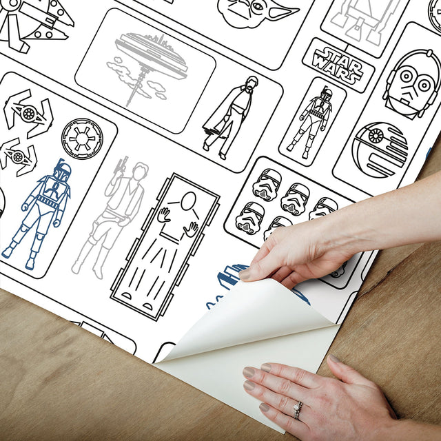 Star Wars Pictogram Grey Peel & Stick Vinyl Wallpaper with Novelty Kids Style - York RMK12427RL