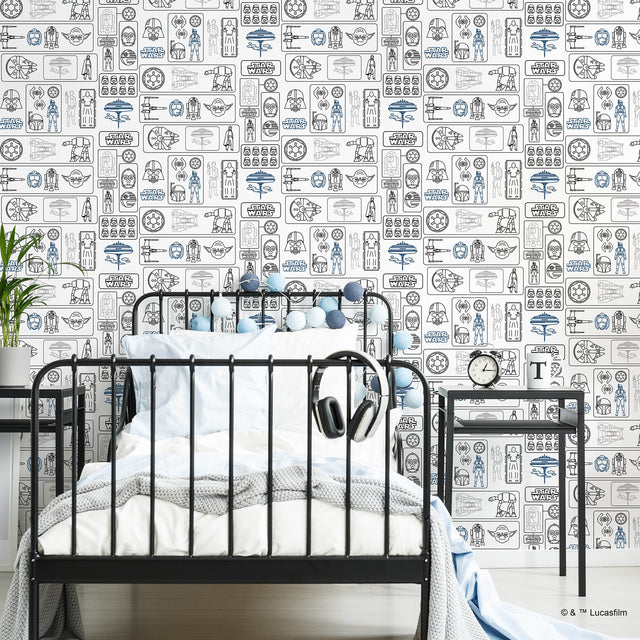 Star Wars Pictogram Grey Peel & Stick Vinyl Wallpaper with Novelty Kids Style - York RMK12427RL
