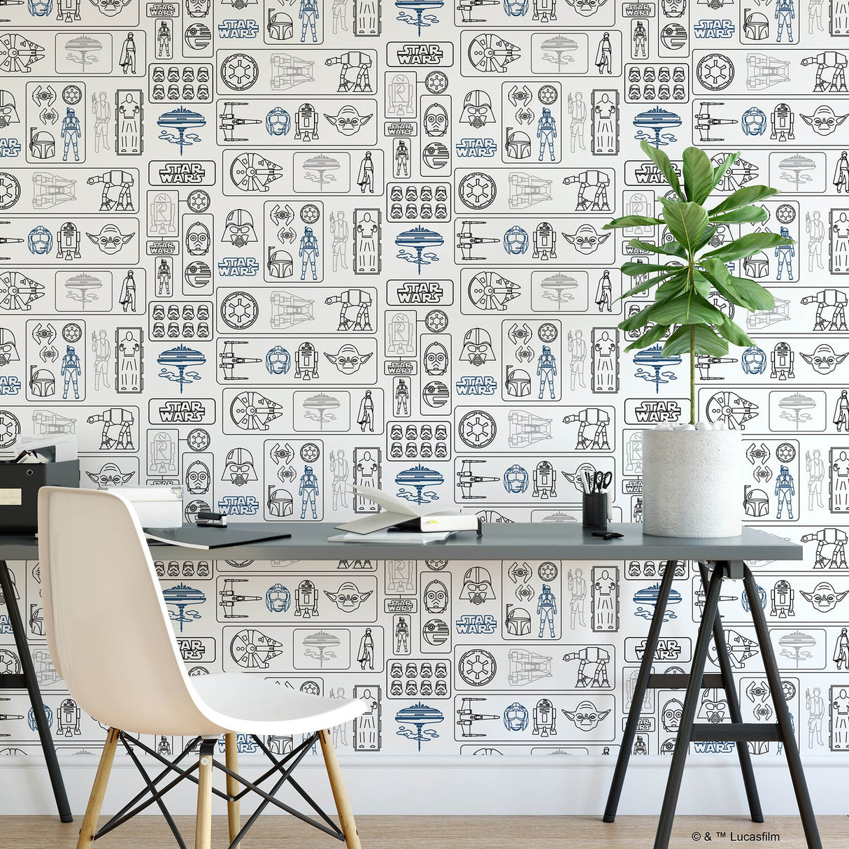 Star Wars Pictogram Grey Peel & Stick Vinyl Wallpaper with Novelty Kids Style - York RMK12427RL