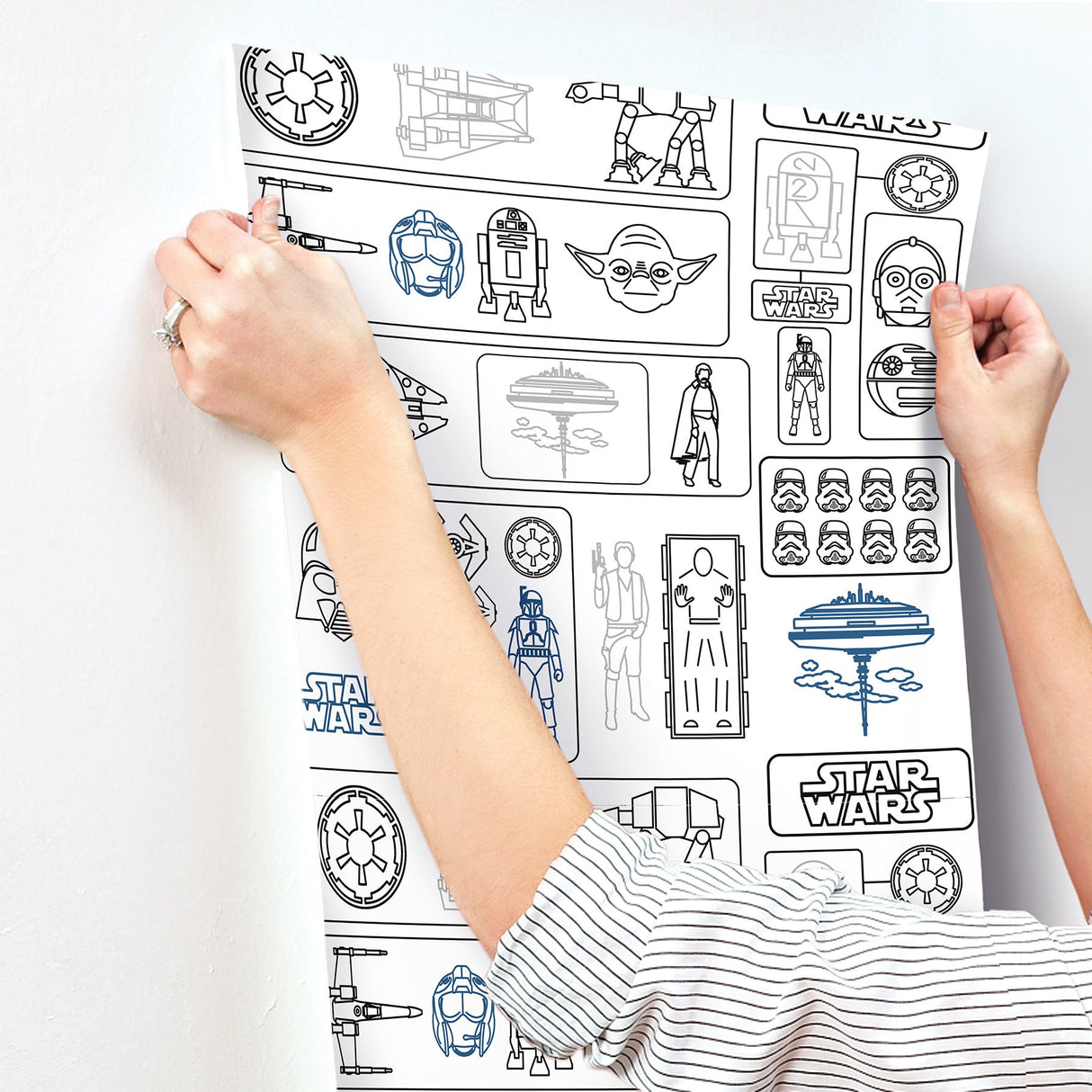 Star Wars Pictogram Grey Peel & Stick Vinyl Wallpaper with Novelty Kids Style - York RMK12427RL