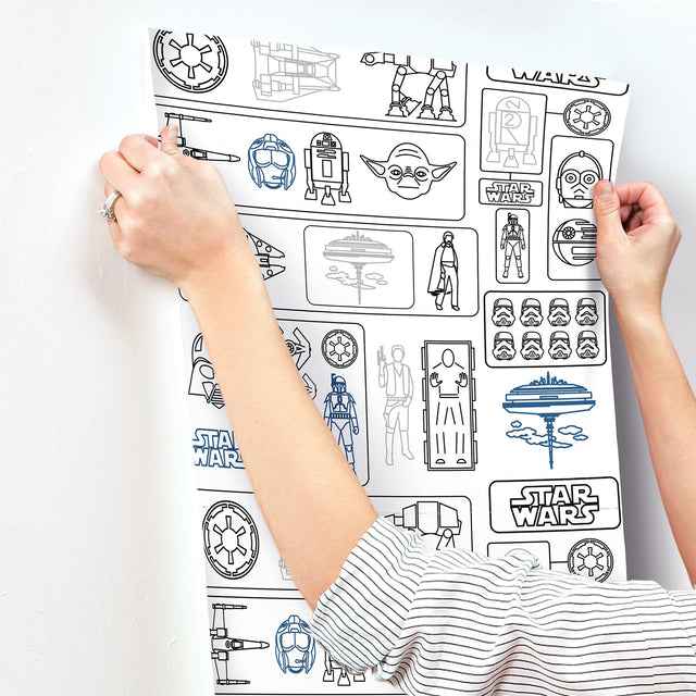 Star Wars Pictogram Grey Peel & Stick Vinyl Wallpaper with Novelty Kids Style - York RMK12427RL