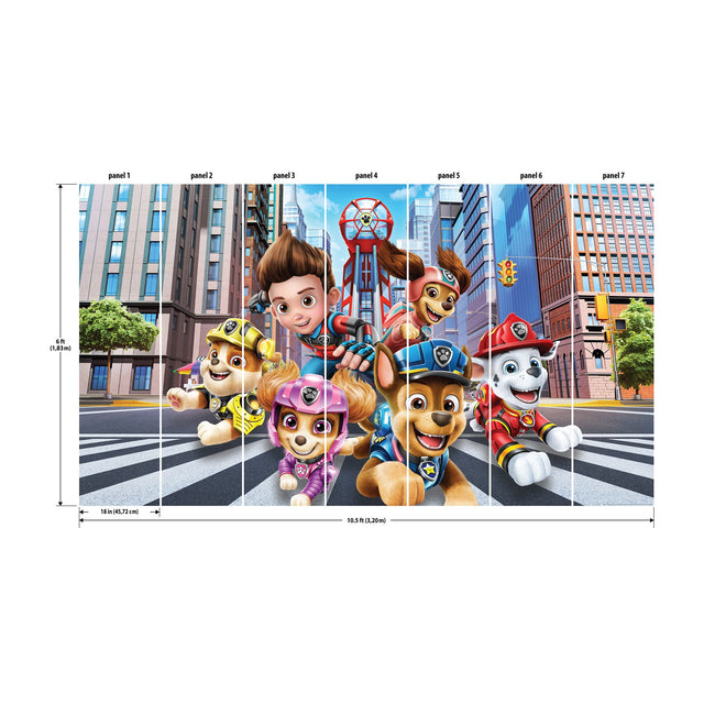 Paw Patrol The Movie Multicolor Peel & Stick Wall Mural with Kids Licensed Novelty Style - York RMK12434M