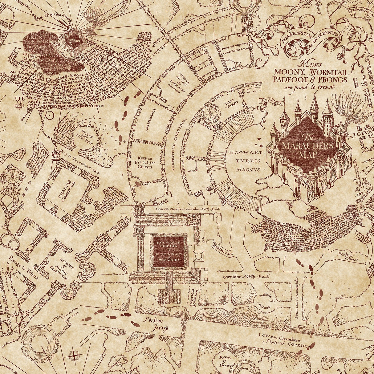 Harry Potter Marauder's Map Sepia Peel & Stick Wallpaper with Vintage Map Motif - York RMK12435RL