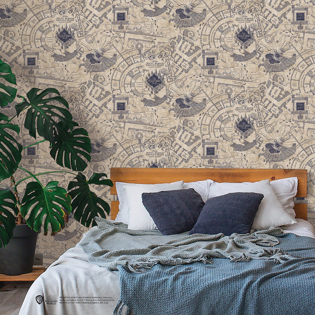 Harry Potter Marauder's Map Blue Peel & Stick Wallpaper with Novelty Kids Pattern - York RMK12436RL