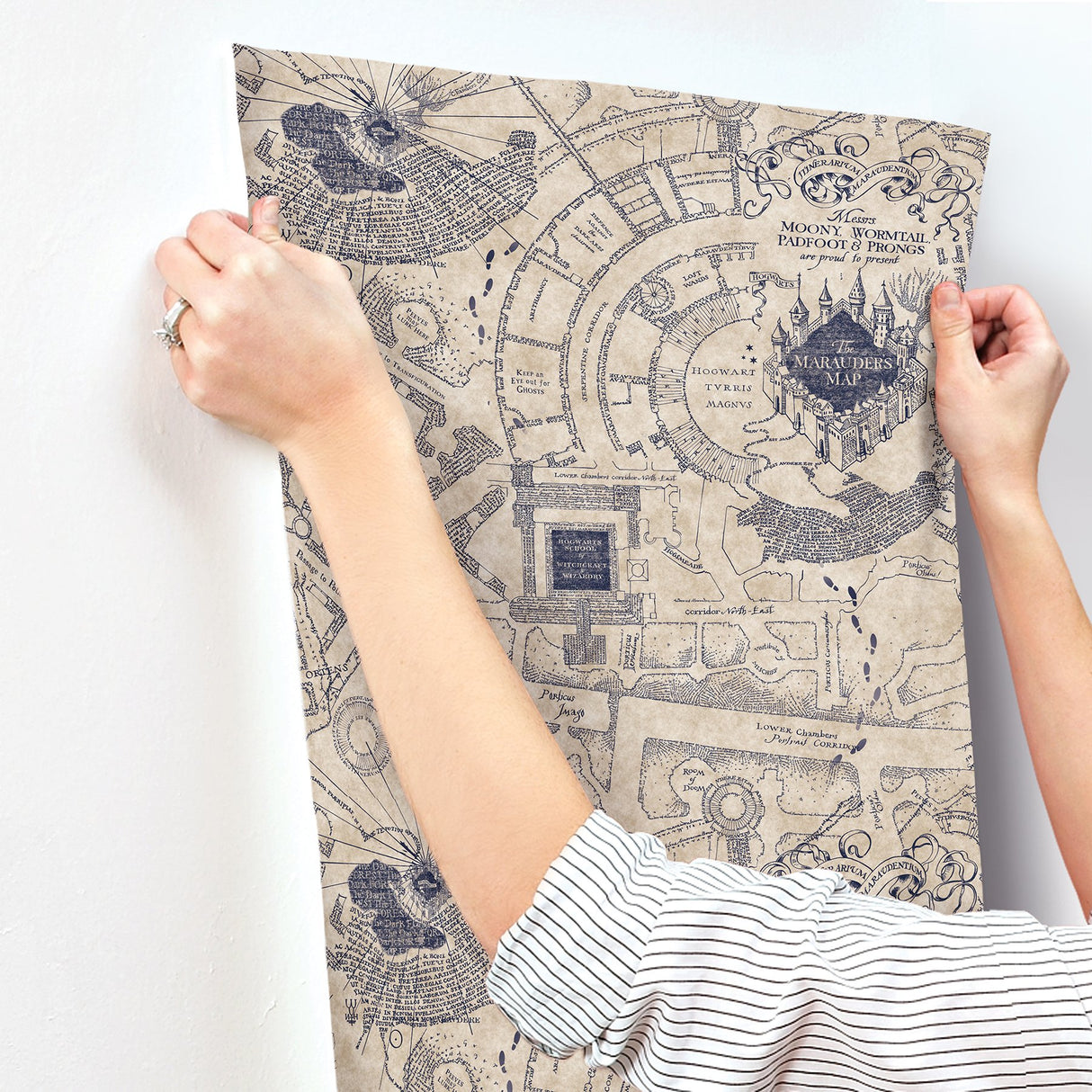Harry Potter Marauder's Map Blue Peel & Stick Wallpaper with Novelty Kids Pattern - York RMK12436RL