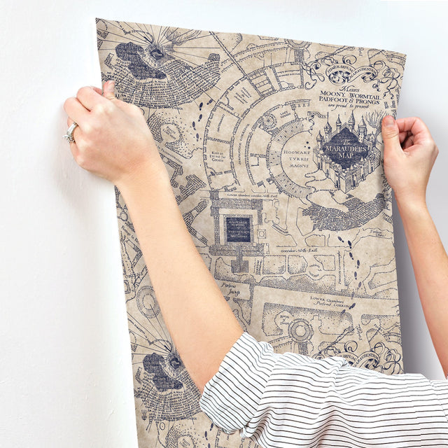 Harry Potter Marauder's Map Blue Peel & Stick Wallpaper with Novelty Kids Pattern - York RMK12436RL