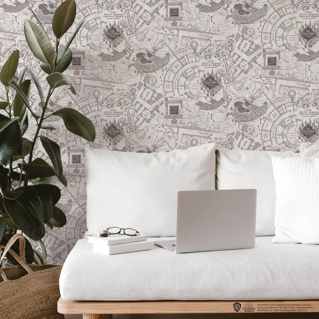 Harry Potter Marauder's Map Grey Peel & Stick Vinyl Wallpaper with Novelty Kids Style - York RMK12437RL