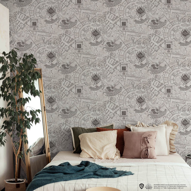 Harry Potter Marauder's Map Grey Peel & Stick Vinyl Wallpaper with Novelty Kids Style - York RMK12437RL