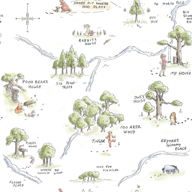 Winnie The Pooh 100 Acre Wood Map Multicolor Peel & Stick Wallpaper with Licensed Disney Map Motif - York RMK12440RL