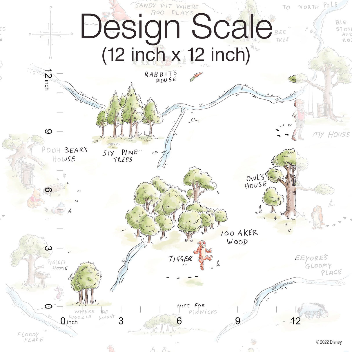 Winnie The Pooh 100 Acre Wood Map Multicolor Peel & Stick Wallpaper with Licensed Disney Map Motif - York RMK12440RL