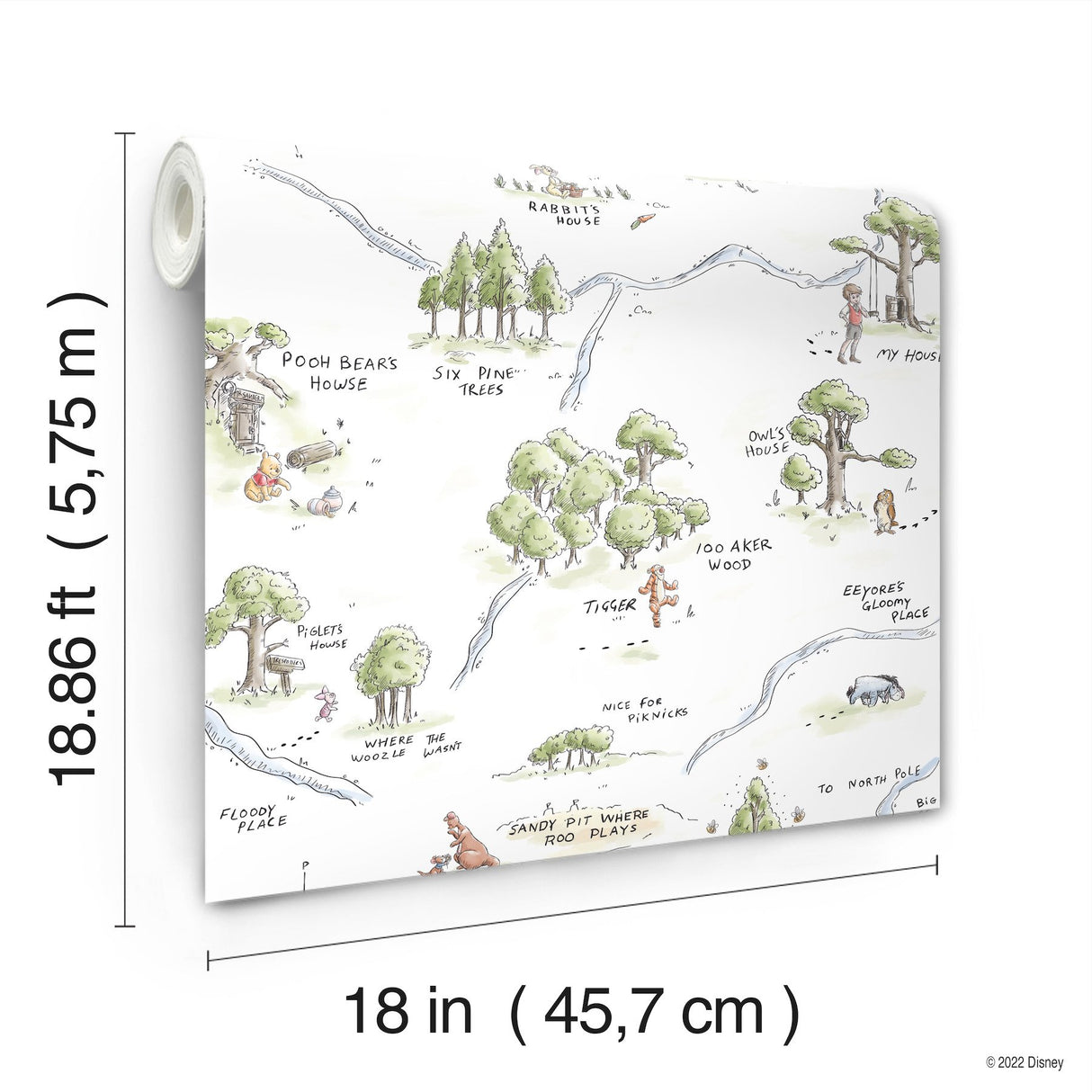 Winnie The Pooh 100 Acre Wood Map Multicolor Peel & Stick Wallpaper with Licensed Disney Map Motif - York RMK12440RL