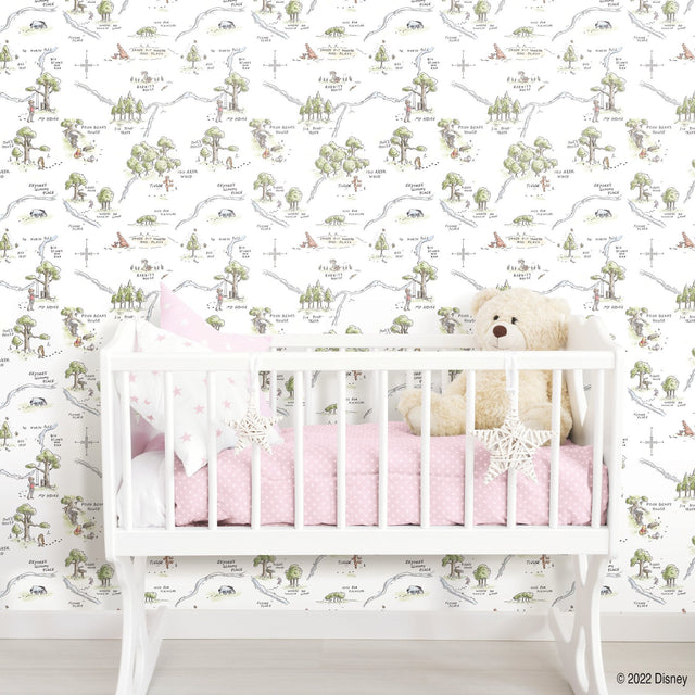 Winnie The Pooh 100 Acre Wood Map Multicolor Peel & Stick Wallpaper with Licensed Disney Map Motif - York RMK12440RL