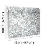 Rick and Morty Doodle Grey Peel & Stick Wallpaper with Novelty Graphics - York RMK12446RL