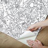 Rick and Morty Doodle Grey Peel & Stick Wallpaper with Novelty Graphics - York RMK12446RL