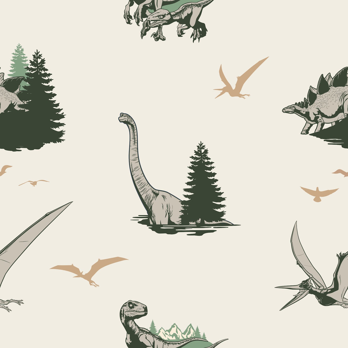 Jurassic World: Dominion Vintage Dinosaurs Green Peel & Stick Wallpaper with Novelty Whimsical Pattern - York RMK12447RL