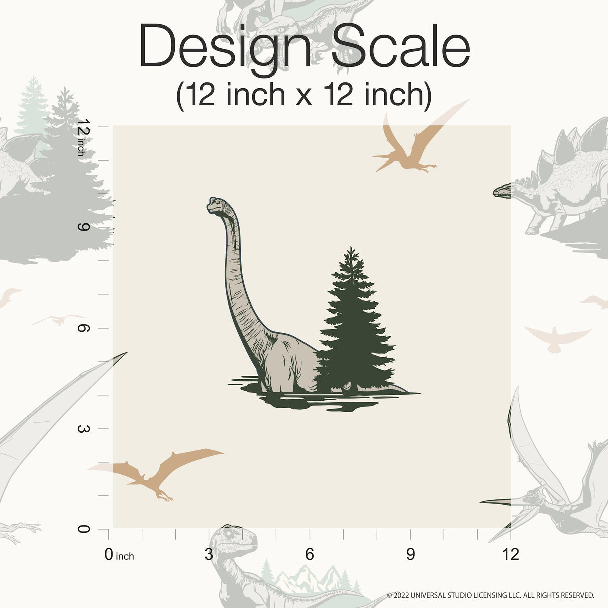 Jurassic World: Dominion Vintage Dinosaurs Green Peel & Stick Wallpaper with Novelty Whimsical Pattern - York RMK12447RL