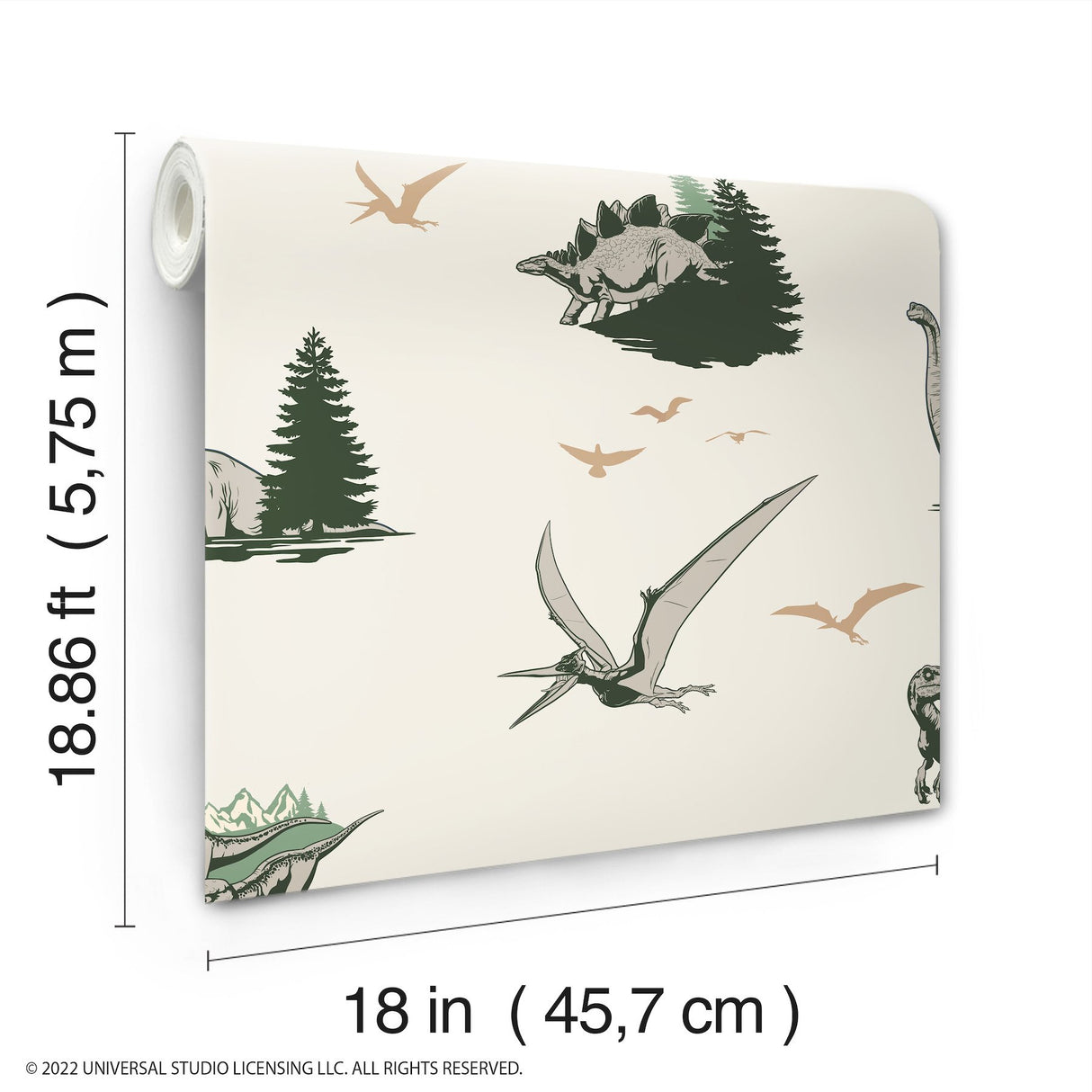 Jurassic World: Dominion Vintage Dinosaurs Green Peel & Stick Wallpaper with Novelty Whimsical Pattern - York RMK12447RL