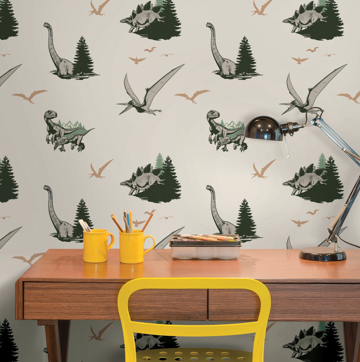 Jurassic World: Dominion Vintage Dinosaurs Green Peel & Stick Wallpaper with Novelty Whimsical Pattern - York RMK12447RL
