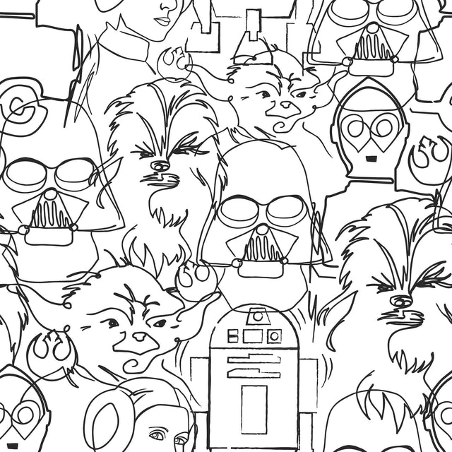 Star Wars Saga Line Sketches Black Peel & Stick Wallpaper with Licensed Star Wars Classic Line-Drawing Pattern - York RMK12451PL
