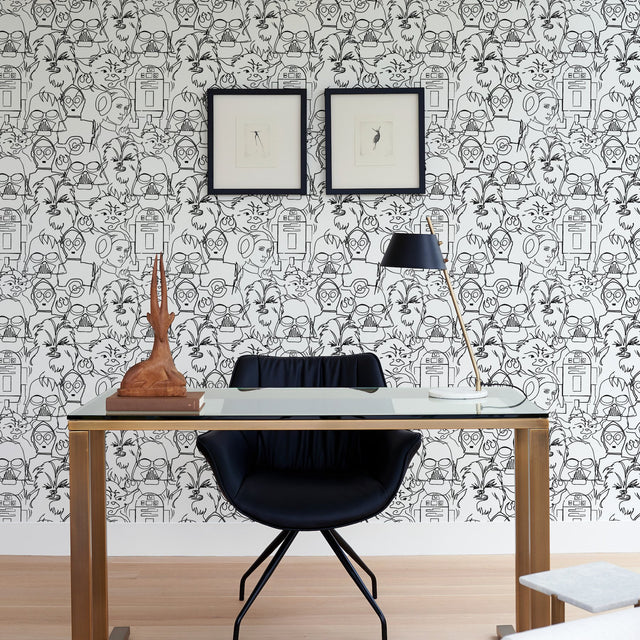 Star Wars Saga Line Sketches Black Peel & Stick Wallpaper with Licensed Star Wars Classic Line-Drawing Pattern - York RMK12451PL