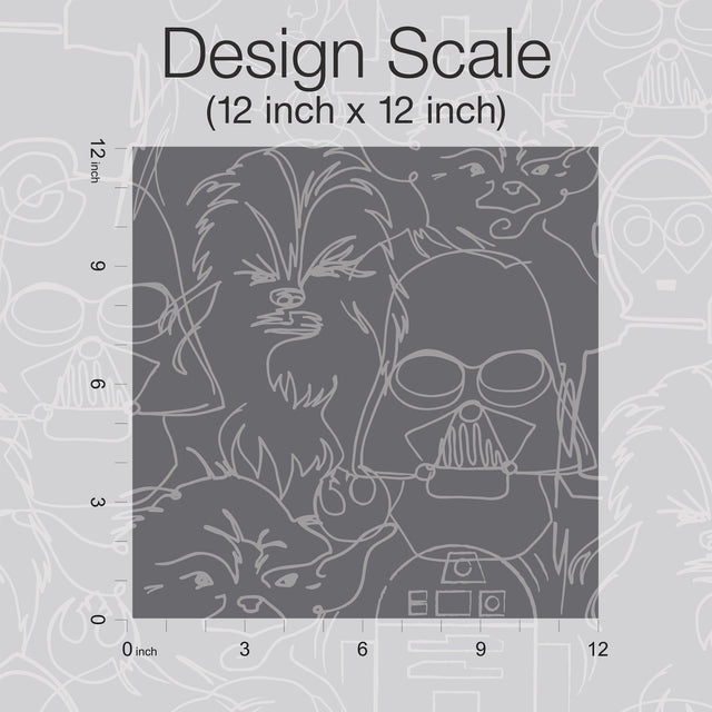 Star Wars Saga Line Sketches Grey Peel & Stick Wallpaper with Licensed Novelty Line-Art Pattern - York RMK12453PL