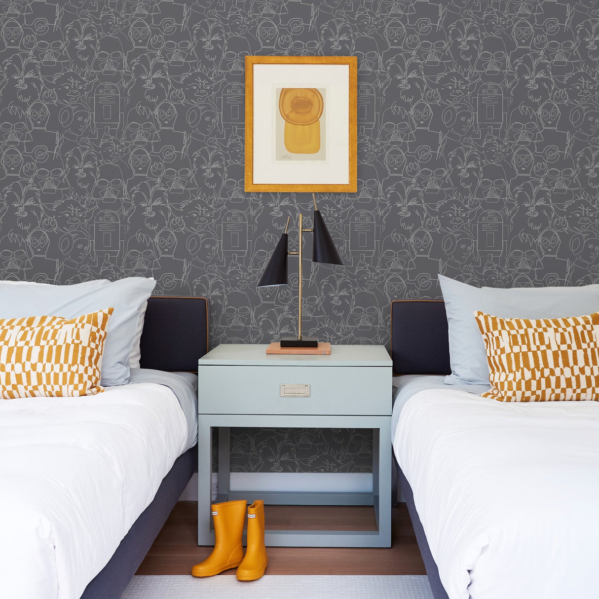 Star Wars Saga Line Sketches Grey Peel & Stick Wallpaper with Licensed Novelty Line-Art Pattern - York RMK12453PL