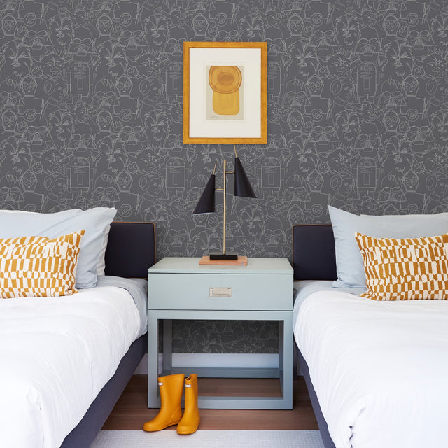 Star Wars Saga Line Sketches Grey Peel & Stick Wallpaper with Licensed Novelty Line-Art Pattern - York RMK12453PL