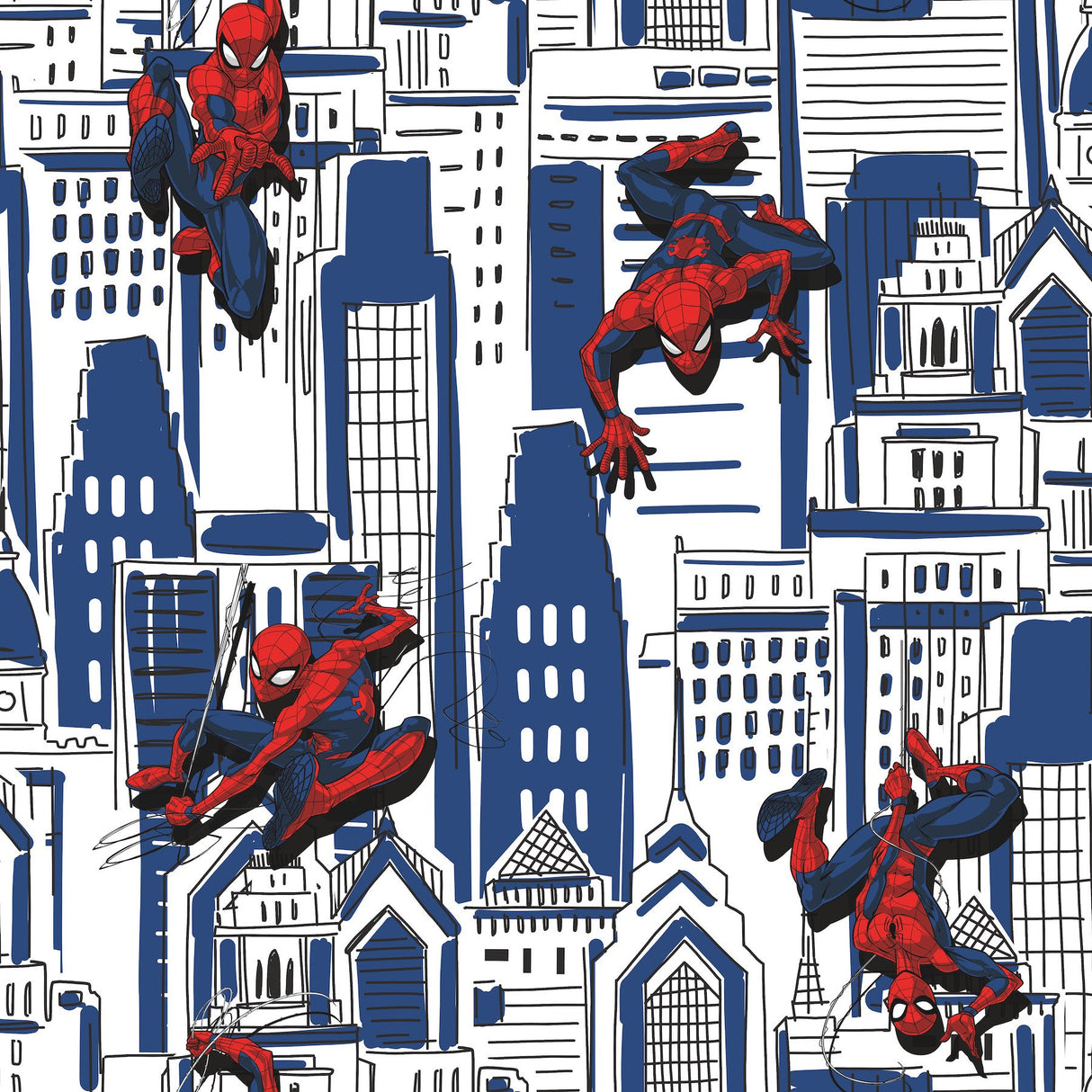 Spider-Man Cityscape Blue Peel & Stick Wallpaper with Marvel Licensed City Pattern - York RMK12459RL